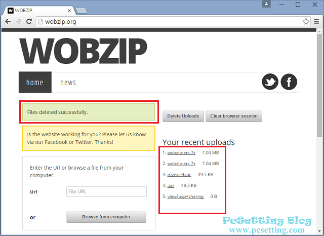 WOBZIP線上解壓縮服務手動刪除解壓縮歷史記錄成功訊息-wobzip033
