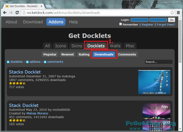 在RocketDock官網尋找您要使用的Docklets外掛程式-rocketdock101