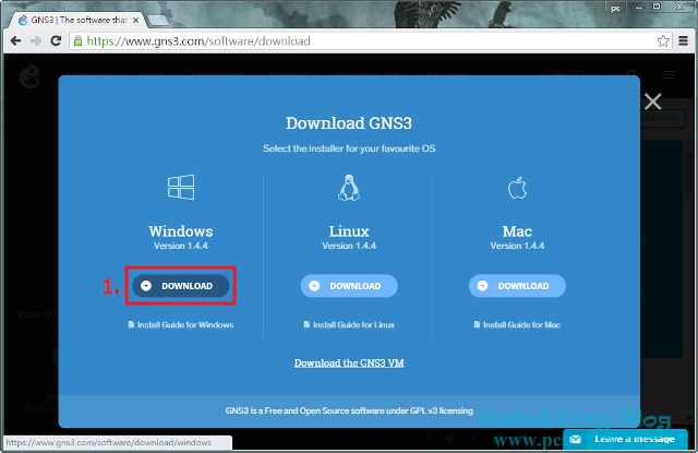 依你電腦系統的環境，下載相對應GNS3軟體-gns3013