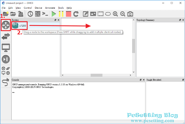將剛剛新增好的Cisco路由器拖拉至工作區-gns3085