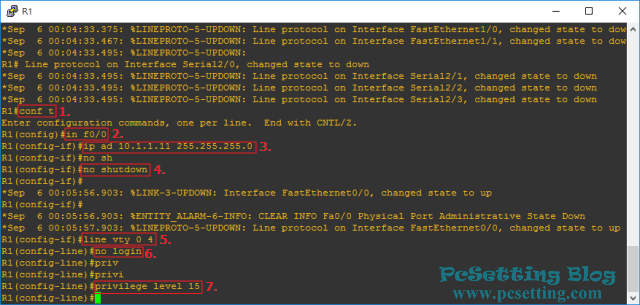 對Cisco Router的其中一個介面設定IP與啟用此介面以及特權模式的設定-gns3109