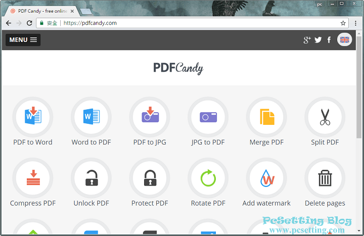 連結至PDF Candy網頁，可以看到PDF Candy提供的各項不同功能的PDF免費服務-pdfcandy001