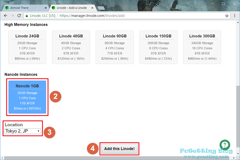 選擇好VPS主機後，還需要選擇你要的資料中心位置-linode043