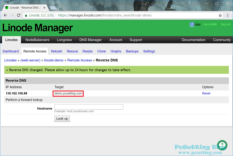 已在Linode主機上設定好Reverse DNS-linode145