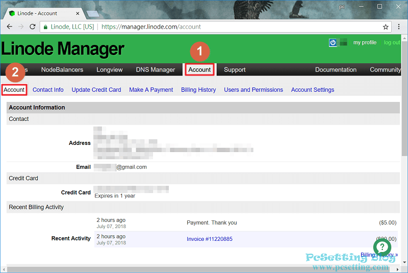 在Account頁面中可以查看你Linode帳戶的資訊-linode181