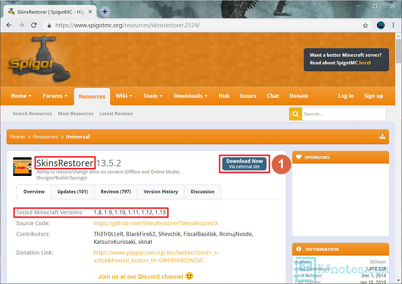 在SpigotMC的網頁上下載SkinsRestorer插件-spigotplugin101